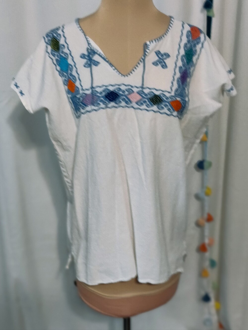 Vintage Mexican flour sack Chore Shirt Thick Stitching Boxy Cotton S